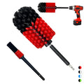Wheel Brush Kit, Soft Drill Wheel Cleaner Brush, No Scratches Highly Dense Car Cleaning Brush Set for Wheels, Rims, Engines, Exhaust(Red/Black,2Pcs)