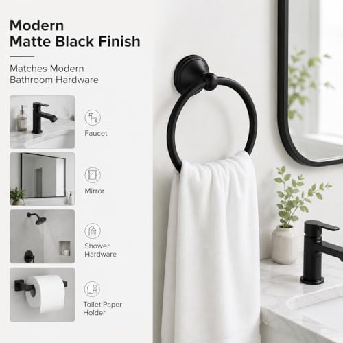 Towel Ring for Bathroom, Matte Black Hand Towel Holder 1 Pack, Bathroom Accessories and Towel Racks for Bathroom Wall Mount - view 5