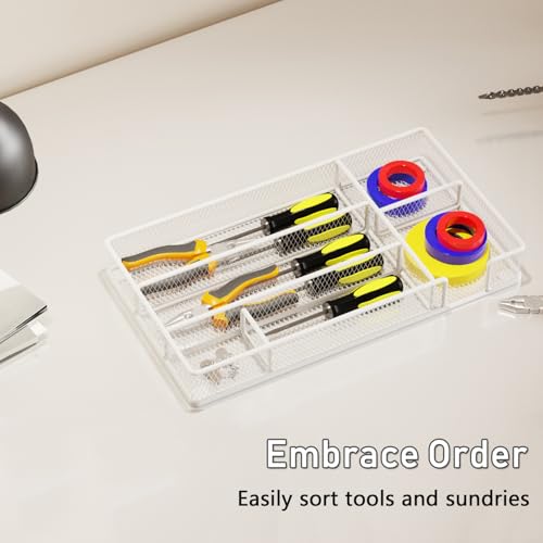 Desk Drawer Organizer Tray, Mesh Desk & Office Drawer Organizer, Suitable for Tools, Pencils & Office Supplies Storage (White) - view 6