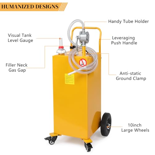 30-Gallon Fuel Caddy on 4 Wheels with Fuel Transfer Pump,Yellow - view 2