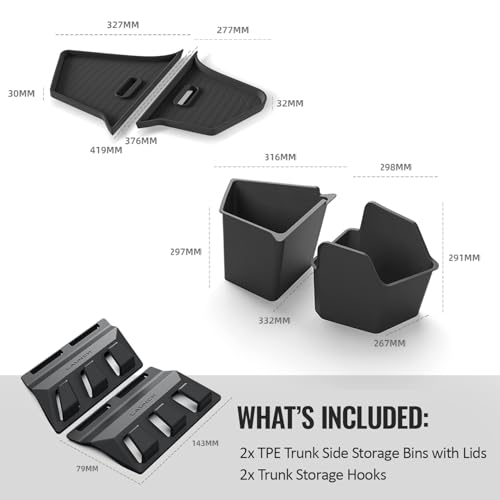 Tesla Model Y Juniper Trunk Organizer Set, 2 Trunk Storage Bins with TPE Lid + 2 Rear Trunk Organizer Hooks, Rear Trunk Side Storage Box for Model Y Juniper 2025 2026 Interior Accessories - view 3