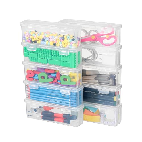 10 Pack Slim Narrow Storage Box, Clear Pen & Makeup Brush Organizer