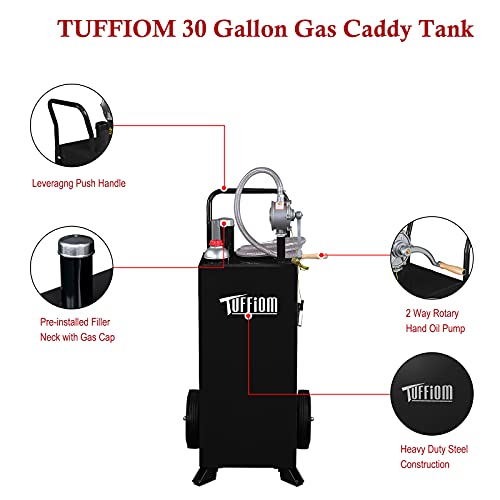 30 Gallon Fuel Gas Caddy w/Wheels & Manual Siphon Pump,Portable Diesel Fuel Transfer Storage Tank w/8.9ft Hose,Gasoline Can Container for ATV Car Mowers Tractor Boat - view 5
