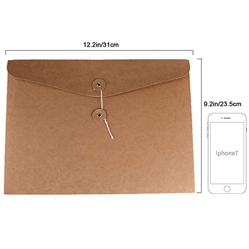 Kraft String Envelope File Folder Project Pockets File Jacket Document Organizer Flat-No Expansion A4 Letter Size (Kraft Brown, Pack of 5) - view 3