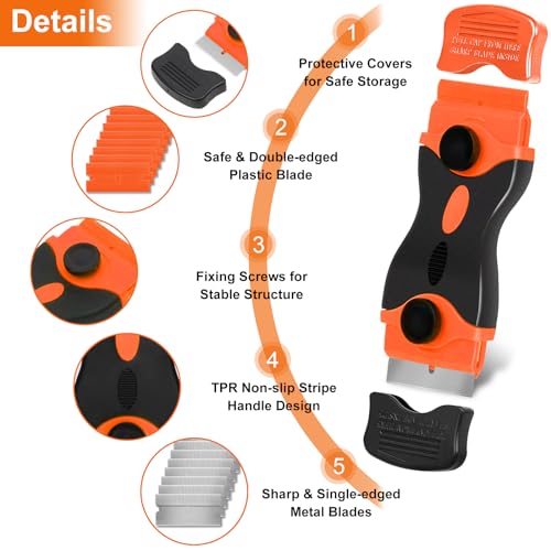 Razor Blade Scraper with 20Pcs Extra Blades, Orange - view 2