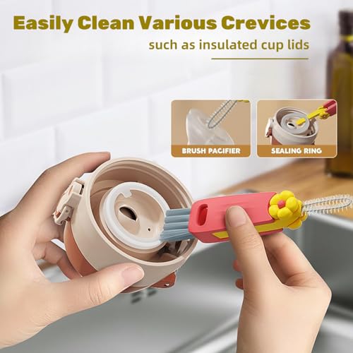 3 in 1 Bottle Cleaning Brush Set, Multifunction Silicone Cup Lid Gap Cleaner, Home Kitchen Crevice Cleaning Tools, Cute Colorful Rabbit，3 Pcs - view 7