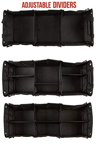 Convertible Large 3 Compartment SUV Trunk Organizer | Truck Bed Organizer with Cover for Trucks, Cars, SUVs and Groceries. PATENTED (4-in-1 with Cover, Black) - view 3