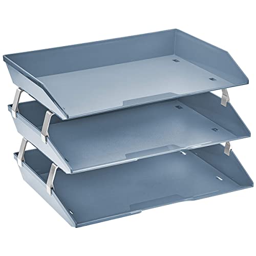 Facility 3 Tier Letter Tray, Side Load, Letter Size/A4, Desktop File Organizer, Plastic (Solid Blue Color)