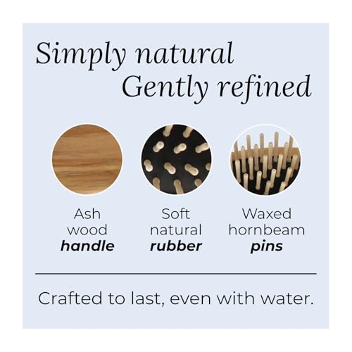 Rectangular Wooden Hair Brush with Short Rounded Teeth in Natural Ash Wood, Ideal for Detangling, Styling and Daily Care of Short Hair | 22x4cm | Handmade in Italy - view 3