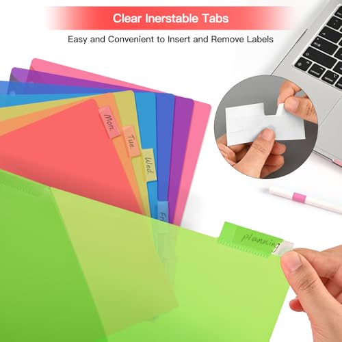 8-Tab Insertable Binder Dividers with Double Pockets - Translucent Plastic Page Separators for 3 Ring Binder, Front & Back Storage, Durable Poly, Letter Size, Rainbow Colors, 2-Pack - view 5
