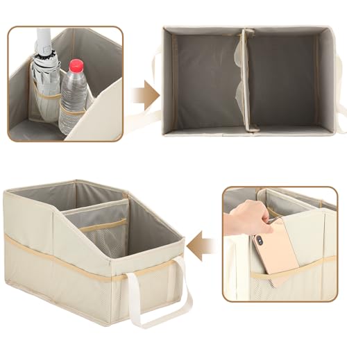 Passenger Seat Organizer, Collapsible Car Storage for Console Front/back Seat with Multi-pockets Car Caddy Organizer Suv Truck for Kids Adults Accessories(Beige,2 Compartments) - view 3