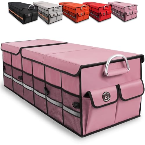 Big Car Trunk Organizer, Cargo Organizer SUV Trunk Storage Non Slip Bottom Waterproof Collapsible Durable Multi Compartments-(Oversize,Pink)