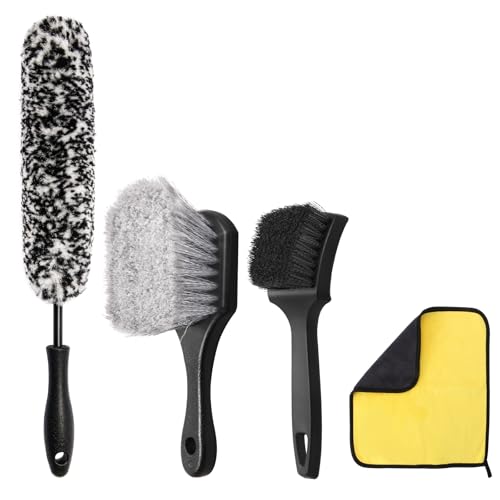 4PCS Wheel Kit 360 Scratch‑Free Dual Bristle Rim Brush Towel