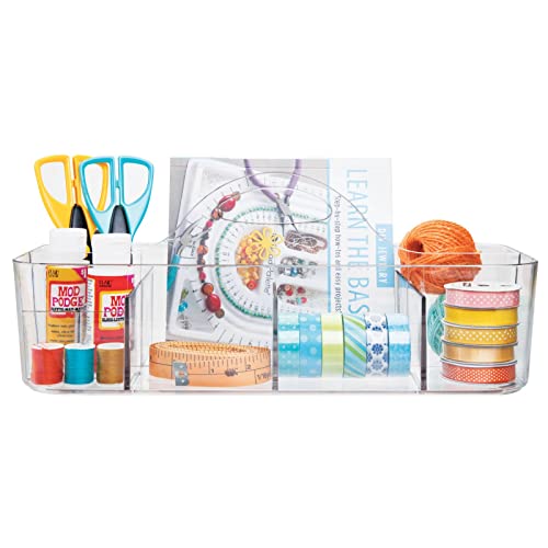 Plastic Divided Art and Craft Storage Organizer Caddy Tote Bin with Handle for Home Office and Living Room - Holds Pencils, Crayons, Sewing Supplies - Lumiere Collection, 2 Pack, Clear - view 6
