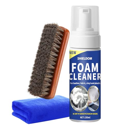 Car Interior Cleaner Multifunctional Foam Cleaner Kit with Detailing Brush & Towel, Deep Stain Clean Auto Seat Carpet Upholstery Safe for Cloth, Leather, Fabric, Vinyl & Plastic, 150ml/5oz