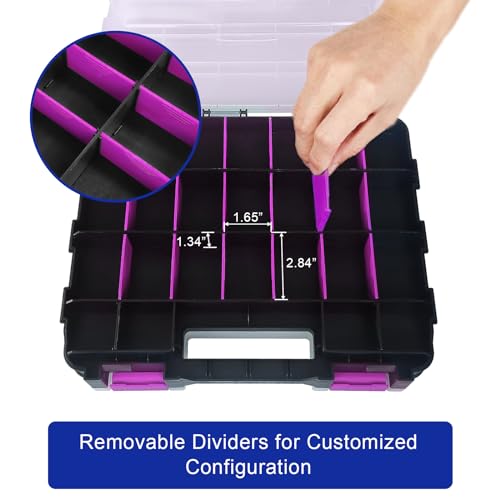 Tools Organizer Box Small Parts Storage Box 50-Compartment Double Side Hardware Organizers with Removable Plastic Dividers for Screws, Nuts, Nails, Bolts, Purple - view 4