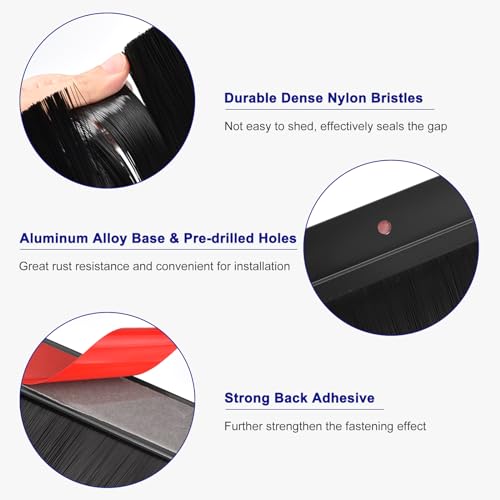 2Pcs Door Brush Bottom Sweep H-Shape Aluminum Alloy Base with 2.4-inch Nylon Brush for Home, Industrial (39-inch L x 3.3-inch W, Black) - view 3
