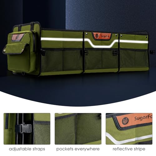 Car Trunk Organizer for SUV, Heavy Duty Waterproof Trunk Organizer, Foldable Collapsible Car Organizer with Cooler, Multi-Compartment Large Trunk Organizer (95L), Green-M003 - view 5