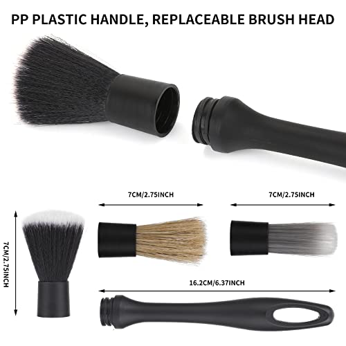 Car Detailing Brush Set, 3 Pcs Car Interior Detailing Brushes Natural Boars Hair Detail Brush Auto Ultra-Soft Detail Cleaning Brush Tool for Interior/Exterior Automotive Trim Wheel Rim Engine - view 5