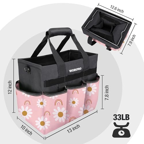Garden Tool Bag, 10 Pockets and Shoulder Strap, Floral Pink - view 2
