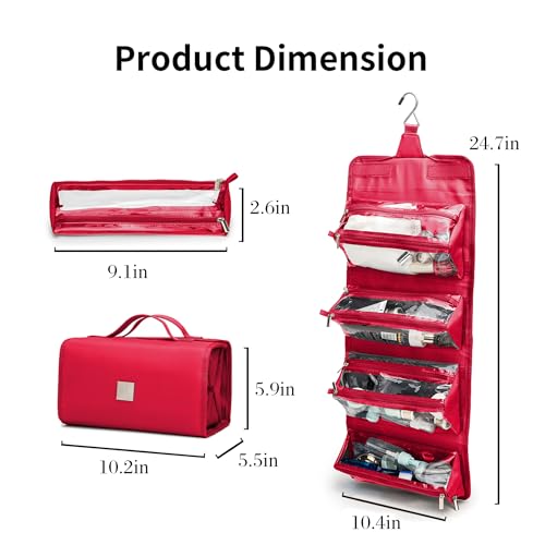 Roll Up Makeup Bag, Travel Toiletry Bag for Women with 4 Clear TSA Approved Pouches, Hanging Travel Organizer, Folding Cosmetic Bag for Men and Women - view 3