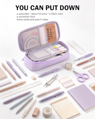 Durable Pen Pencil Case Big Storage Pen Pouch Bag for School Supplies Office College Teen Girls Adults, Purple - view 2