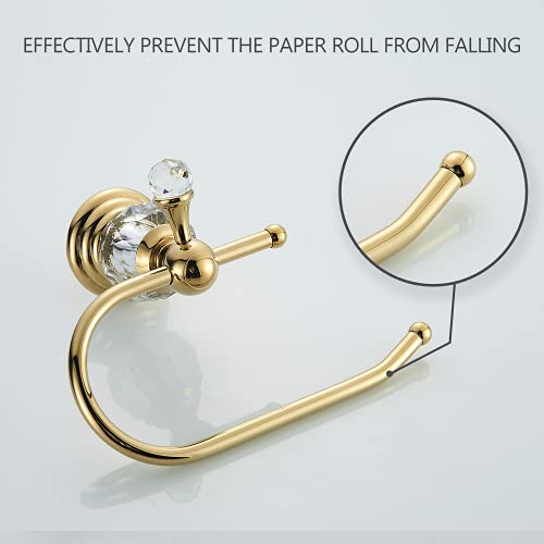 Polished Gold Toilet Paper Holder, Brass Crystal Tissue Holder Bathroom Accessories Wall Mounted - view 3