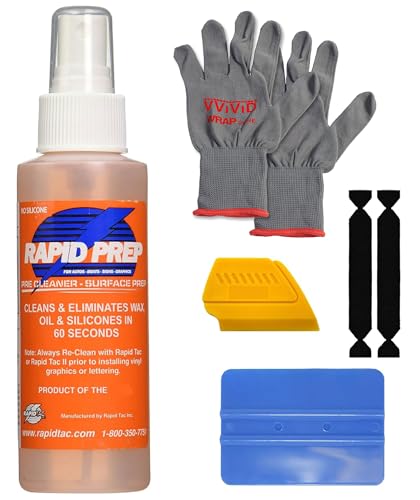 Rapid Prep Pre-Cleaner 4oz for Wax, Grease, and Oil Removal, Non-Hazardous and Non-Flammable Formula for Safe Pre-Cleaning of Automobile Paint, Metals, Signs, and Glass Surfaces + Toolkit