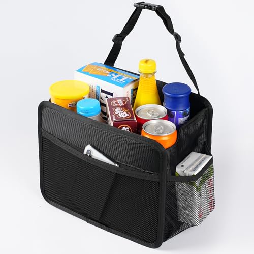 Car Seat Back Organizer Hanging Bag [2025 UPDATED] Foldable Backseat Storage Caddy with 5 Compartments & Adjustable Straps, Fits for Front/Back Headrest, Ultra-Durable - Black - view 7