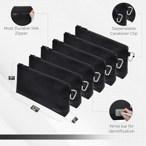 Premium Tool Pouch Zipper Bag, Small Tool Bag, Multipurpose Storage pouch, Heavy duty Flat Bottom Tool bag with YKK Zipper (6 pack Large 12inch Black) - view 3