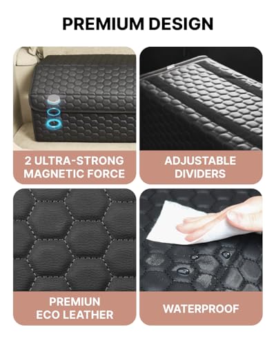 Trunk Organizer for Car, Lid, PU Leather, 21.6in 50L, 1pc, Black - view 6