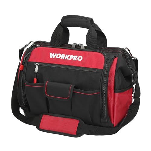 16" Top Wide Mouth Tool Bag with Water Proof Rubber Base, Multi-Compartment, 46 Pockets, For Tool Organizer & Storage, W081122A