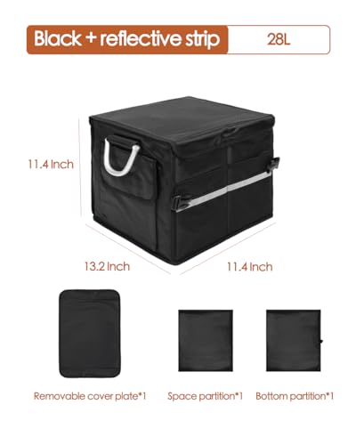 Small Trunk Organizer With Lid, For SUV Car Truck, Black 28L, Foldable Waterproof Oxford Fabric, 2-Compartments With Aluminium Alloy Handle - view 3