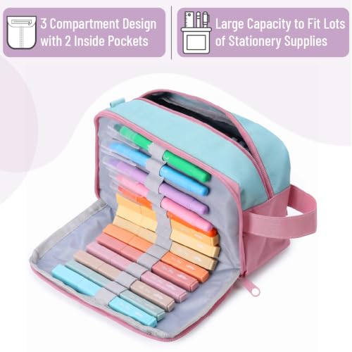 High Capacity Pencil Case, Large Pencil Pouch with 3 Compartments and 2 Pockets, Large Pencil Bag with Smooth Zipper, Cute Pencil Case Pouch Organizer, School Supplies for Teens - view 3