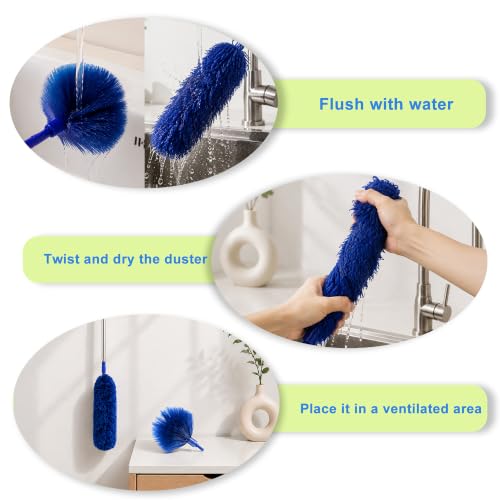 Cobweb Duster with Extension Pole, Spider Web Brush, 100" Microfiber Feather Duster, Washable Cleaning Kit for Ceiling Fan, Furniture, Home, Blue - view 7