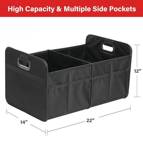 Car Trunk Organizer, 2 Compartments Anti-slip 14" D x 22" W x 12" H Collapsible Trunk Storage, 600D Oxford Polyester Car Storage, Suitable for SUV, Minivan, Truck, Black - view 2