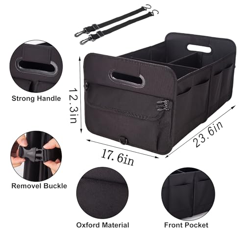 Trunk Organizer For Suv & Sedan,Car Organizers and Storage, Waterproof Collapsible & Adjustable Straps,70L Sturdy Car Organization for Car Accessories, Tools,Sundries,2-3 Compartment（Black - view 2