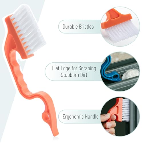 Slick- Window Track Cleaning Brush, 2 Pack, Navy Blue/Orange Ergonomic Handle, Built-in Scraper, Multipurpose, Window Track Cleaning Tools - view 3