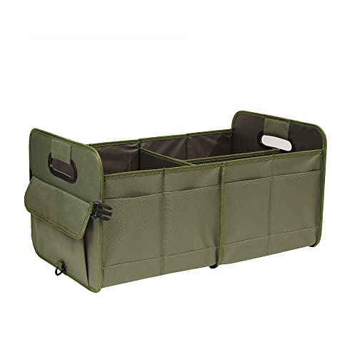 Car Trunk Organizer, Green, Foldable, Non-slip, Adjustable, Multiple Compartments, 600D Oxford Cloth Material