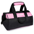Pink Tool Bag for Women With 13-Inch Wide Mouth Double Zippers,Tool Bag With 8 Pockets Outside and 2 Pockets Inside(PINK)