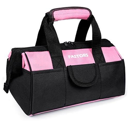 Pink Tool Bag for Women With 13-Inch Wide Mouth Double Zippers,Tool Bag With 8 Pockets Outside and 2 Pockets Inside(PINK)