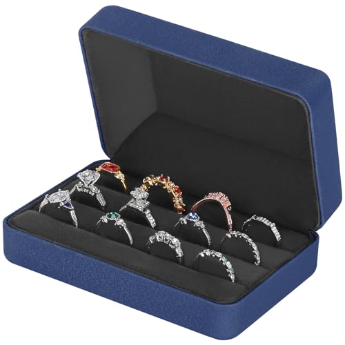 Velet Jewelry Ring Storage Box for Multiple Rings (Blue)
