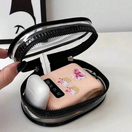 2pcs ​Portable Mini Zipper Storage Pouch Dual-Color - Transparent And Black Case for Headphones, Charger, Keys with Keychain Clip, Travel Makeup Organizer for Small Items​, WhiteBlack - view 5