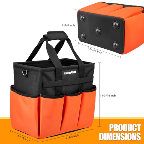 Garden Tool Bag, 10 Pockets, Adjustable Shoulder Strap, Orange - view 3