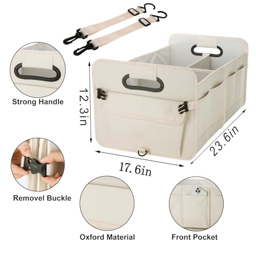 Trunk Organizer For Suv & Sedan,Car Organizers and Storage, Waterproof Collapsible & Adjustable Straps,Sturdy Car Organization for Car Accessories, Tools,Food，Sundries,2-3 Compartment（Beige） - view 2