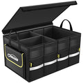 Car Trunk Organizer with Foldable Soft Lid, 55L 3 Compartments Black