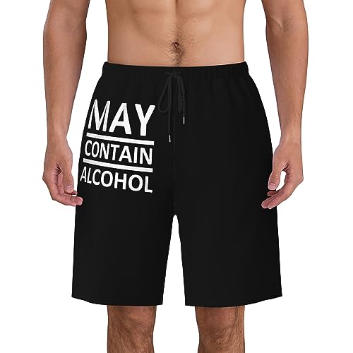 May Contain Alcohol Mens Swim Trunks Quick Dry Swim Shorts Swimwear Bathing Suits with Pockets