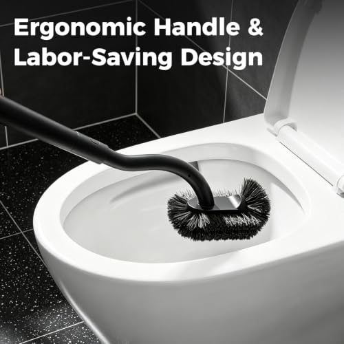 Toilet Bowl Brush and Holder, Toilet Brush Set with Ergonomic Design, Compact Size, Durable Bristles, RV Toilet Brushes & Holders for Dead Corner Clean (Black, 1pack) - view 6