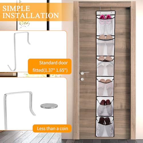 6 Large Breathable Mesh Pockets, Over The Door Shoe Organizer, Boots Hanging Storage Shoe Rack for Closet, Accessories - - White - view 6