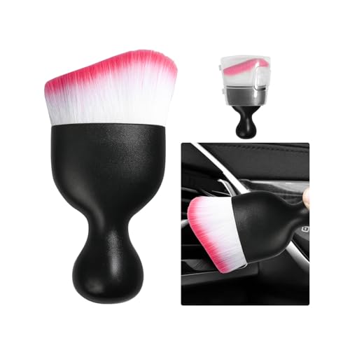 Car Detailing Brush, Curved Soft Bristles Auto Removal Dust Collectors, Universal Vehicle Dashboard, Air Conditioner Vents etc Interior Cleaning Tool Accessories (White/Red)